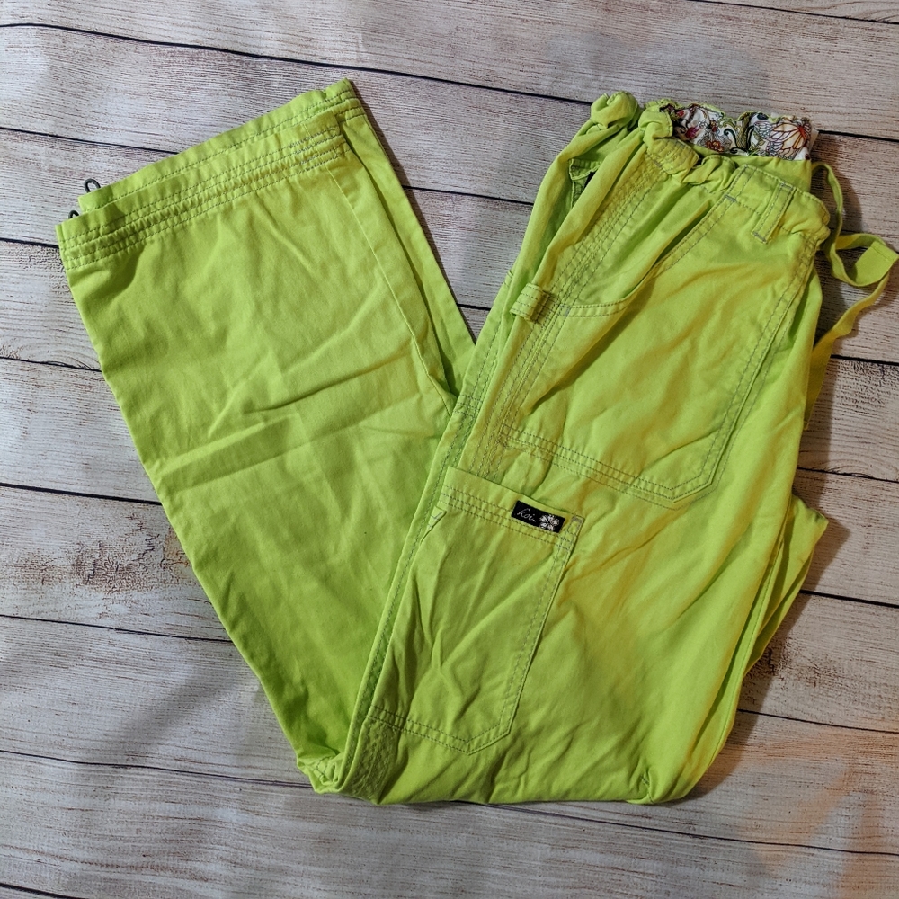 Koi Lindsey Cargo Scrub Pants, Women's Small Tall, Lime Green